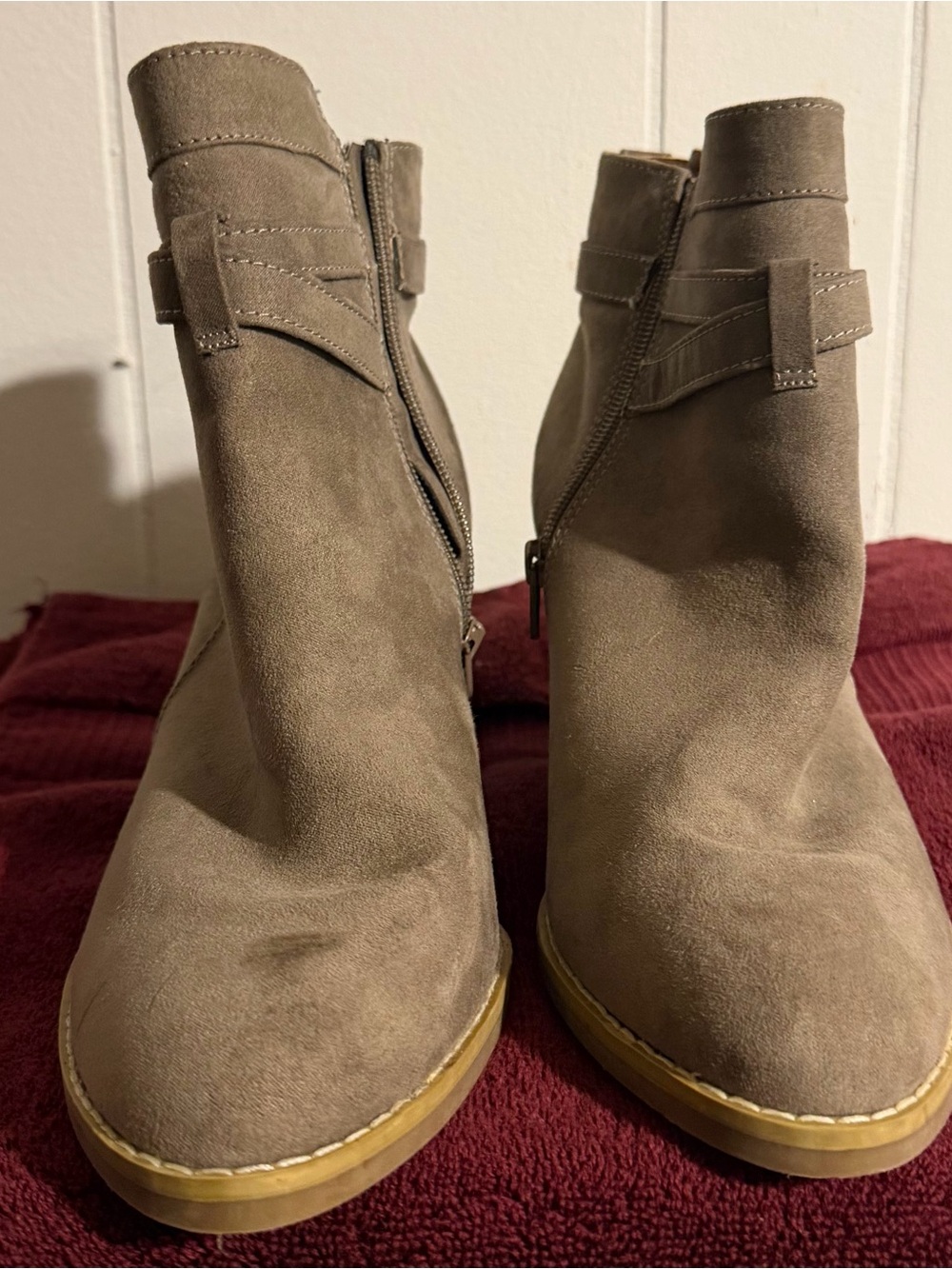 Express Taupe Suede Ankle Booties with Side Zip